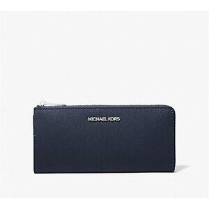 New Michael Kors Jet Set Travel Large Leather Quarter-Zip Wallet Navy